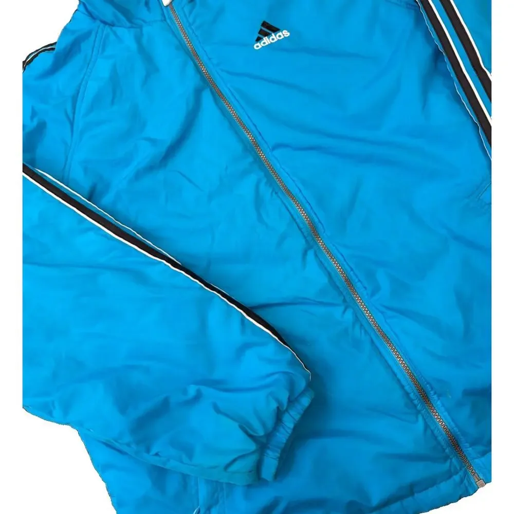 Vtg Adidas Reversible Aqua/Gray Hooded Jacket‎ Sz Large Retro Windbreaker Y2K